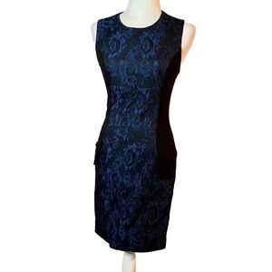 Daniela Corte blue floral sheath dress midi length size 8